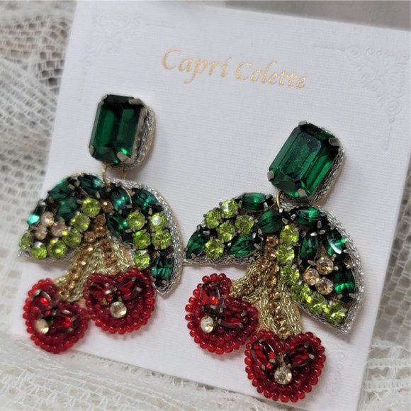 Capri Colette Jewelry - Capri Colette rhinestone red cherry statement earrings